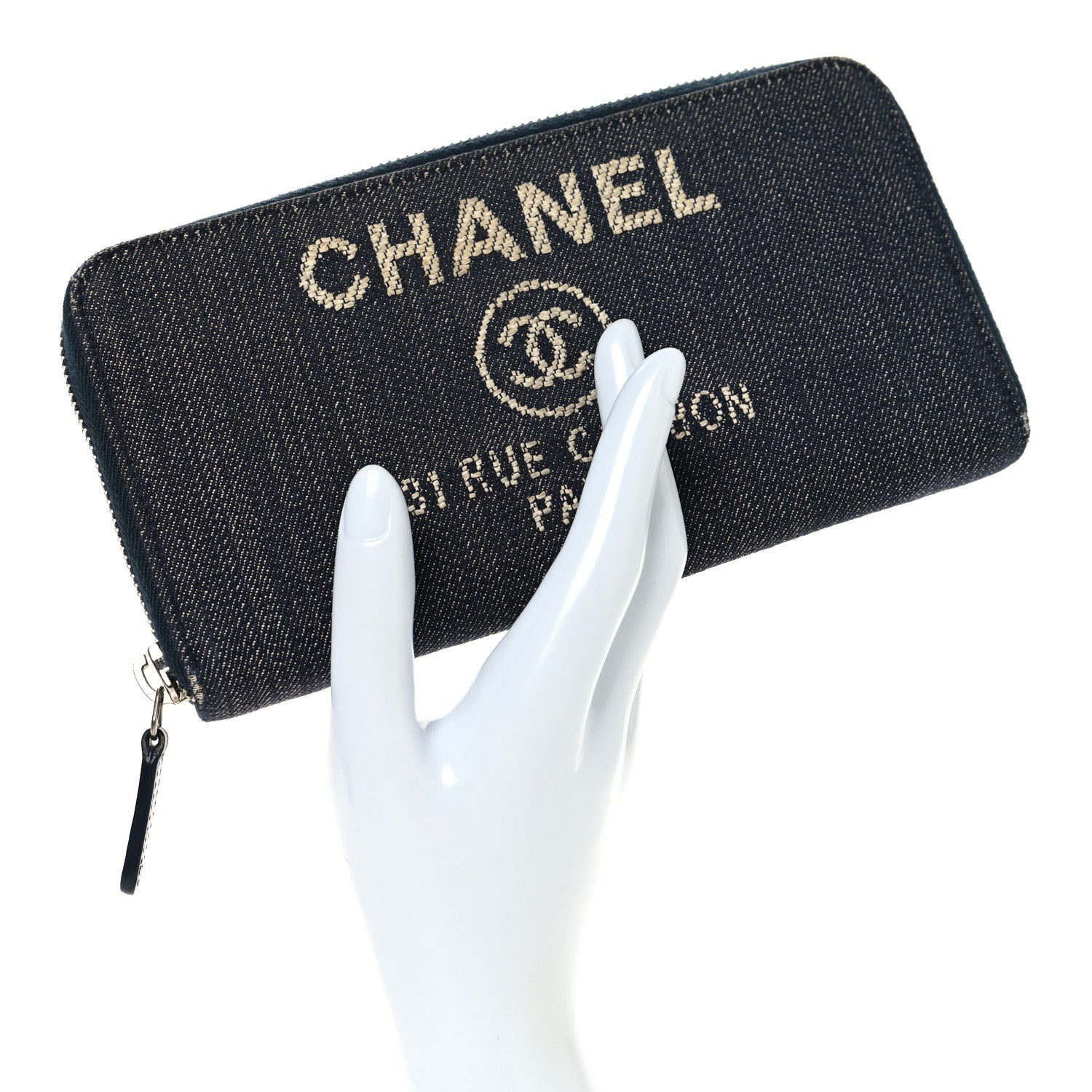 Chanel Denim Deauville Zip Around Wallet Dark Blue 2 of 8