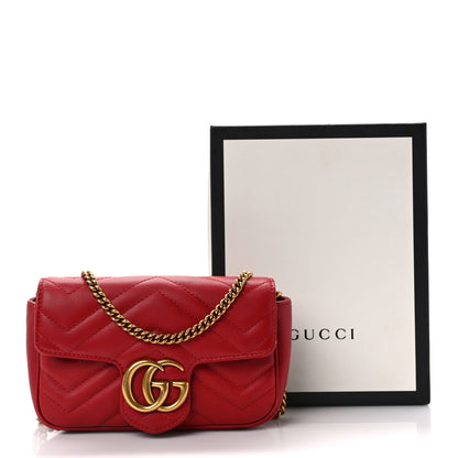 Gucci Calfskin Matelasse Super Mini GG Marmont Shoulder Bag Hibiscus Red 14 of 14