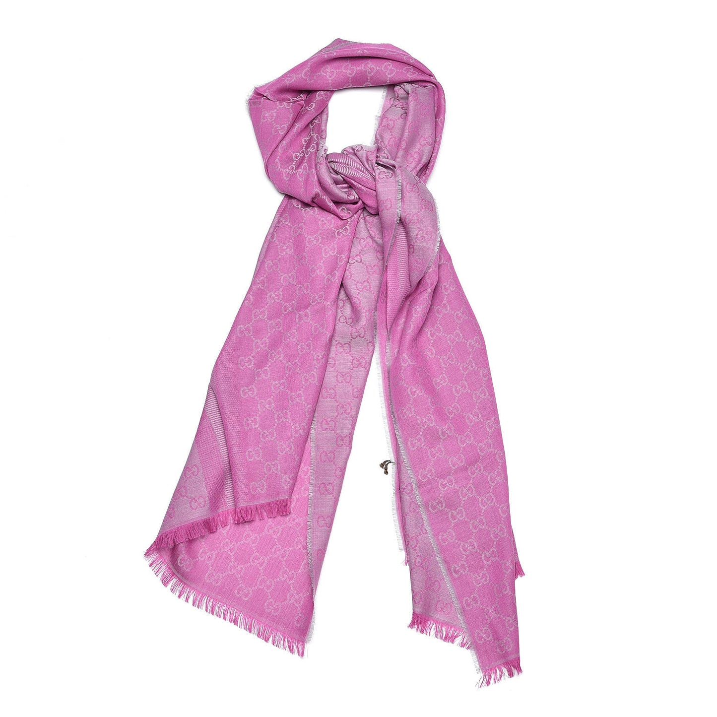 Wool Silk GG Monogram GGWeblong Fringe Scarf Shawl Zinc Pink