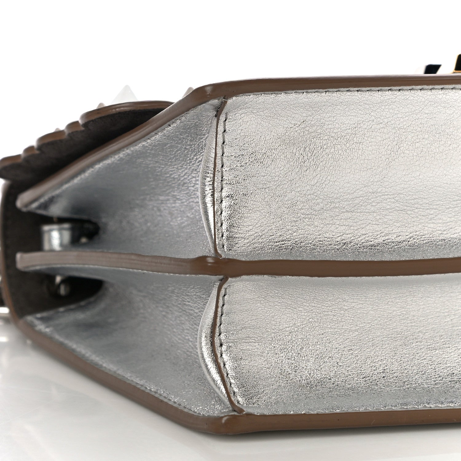 Fendi Vitello Catalan Mirror Scalloped Multi Studded Small Kan I Shoulder Bag Argento 8 of 11