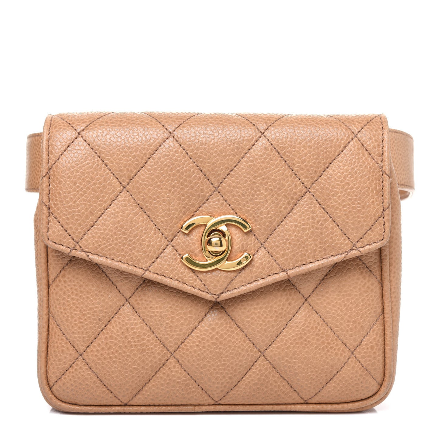 Caviar Quilted Flap Belt Bag Clutch 85 34 Beige
