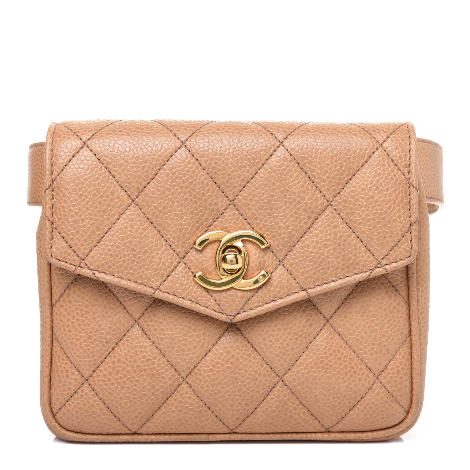 Chanel Caviar Quilted Flap Belt Bag Clutch 85 34 Beige 1 of 21