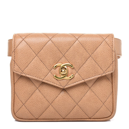 Chanel Caviar Quilted Flap Belt Bag Clutch 85 34 Beige 1 of 21