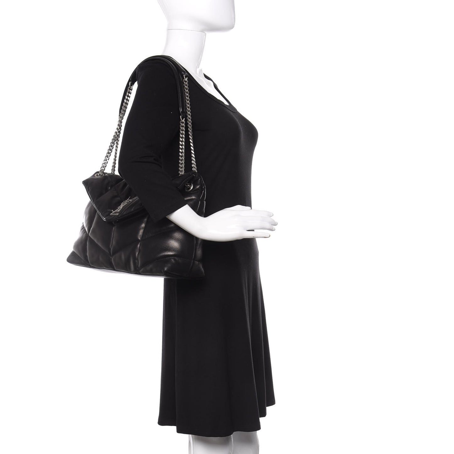 Lambskin Quilted Medium Loulou Puffer Monogram Chain Satchel Black