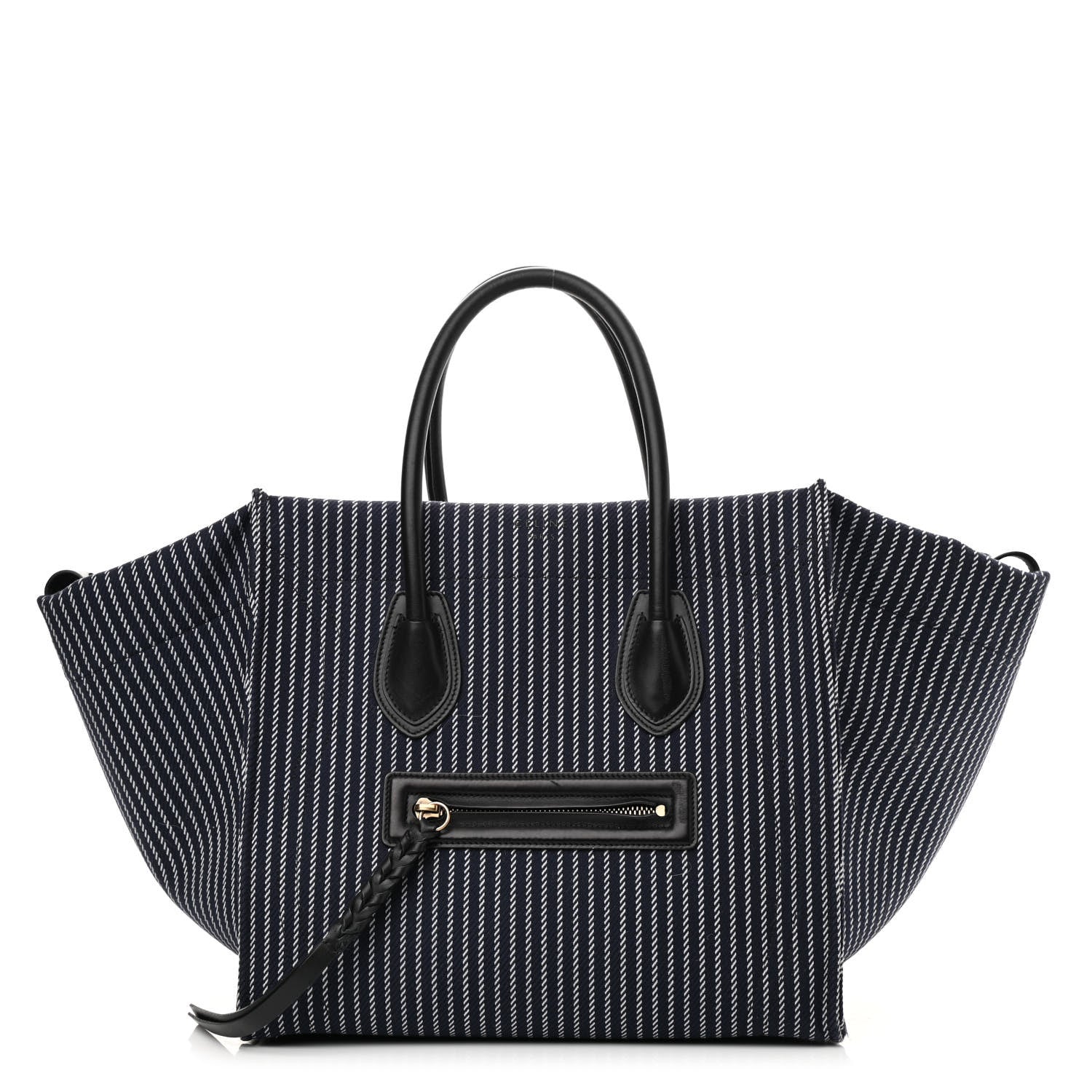 Celine Cotton Canvas Striped Medium Phantom Luggage Navy White 1 of 12