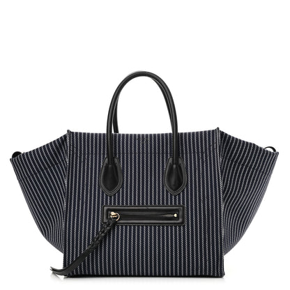 Celine Cotton Canvas Striped Medium Phantom Luggage Navy White 1 of 12