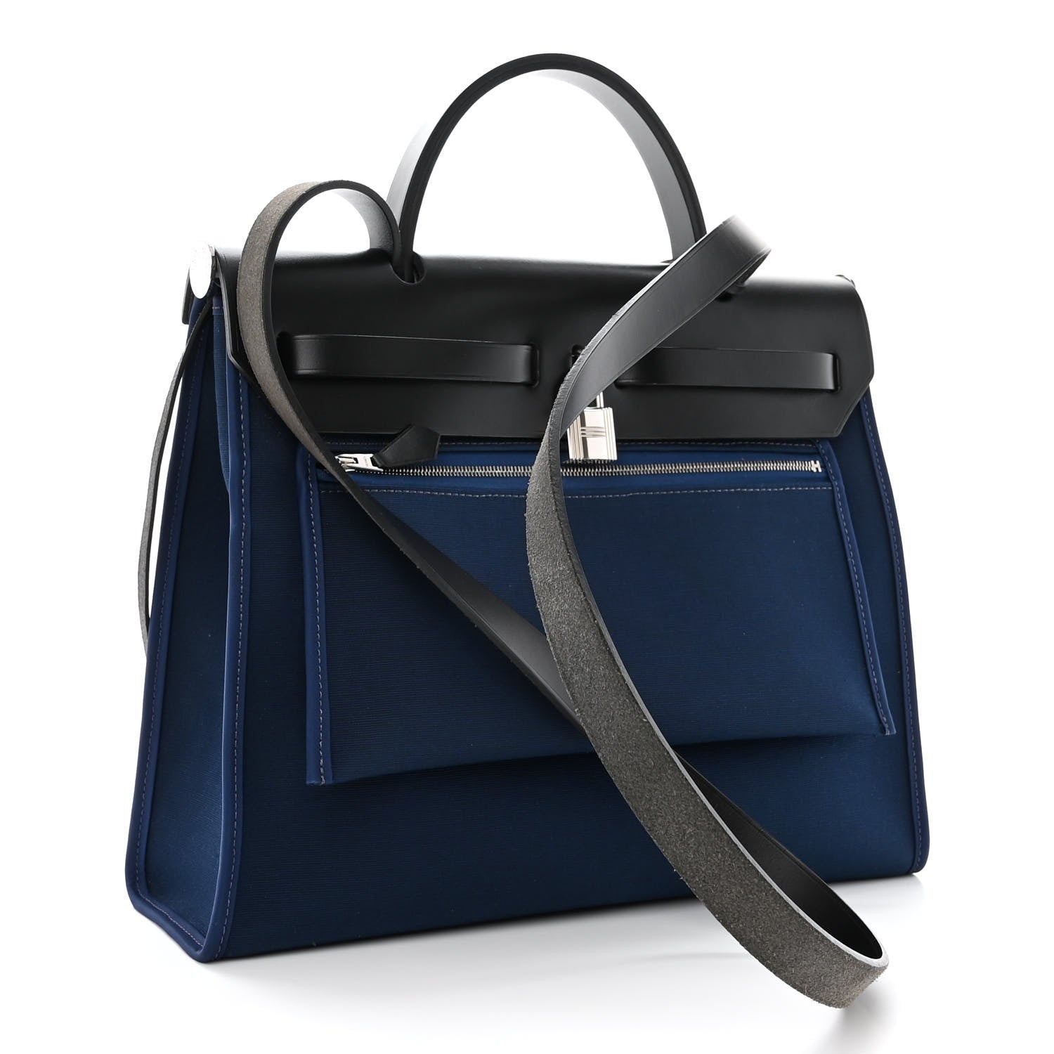 Hermes Military Toile Vache Hunter Herbag Zip PM 31 Bleu De Malte Black 3 of 12