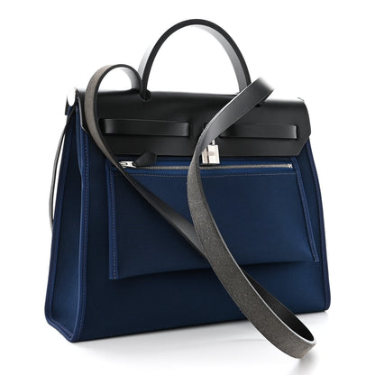 Hermes Military Toile Vache Hunter Herbag Zip PM 31 Bleu De Malte Black 3 of 12