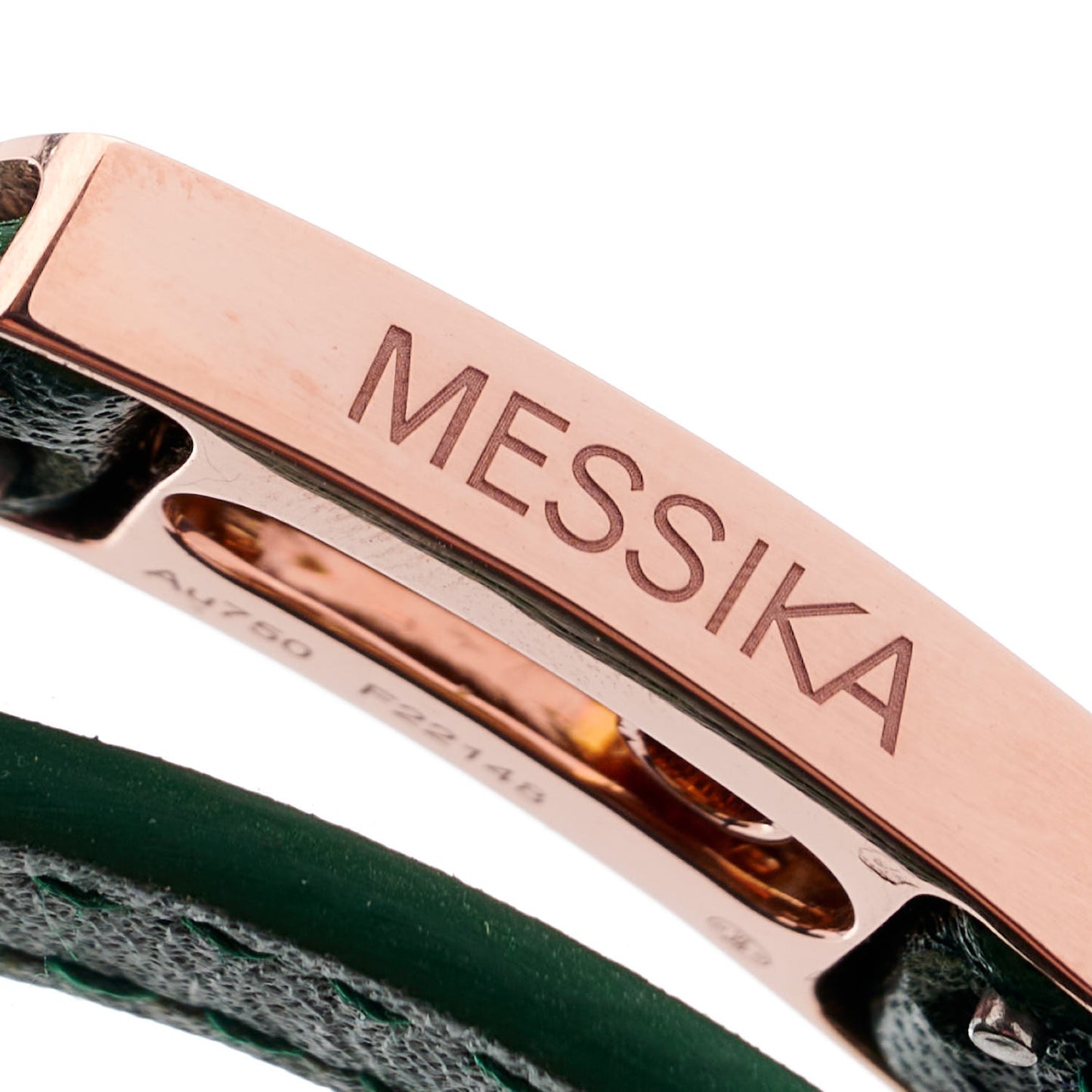 18K Rose Gold Diamond Leather My Move Bracelet Green