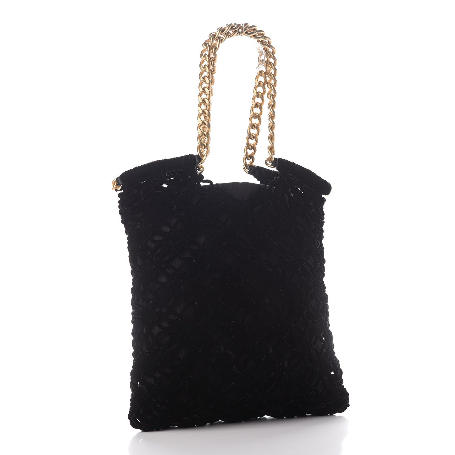 Chanel Braided Velvet Metallic Lambskin Precious Net Tote Black 2 of 8