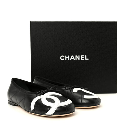 Chanel Lambskin Quilted CC Cambon Ballet Flats 38.5 Black White 11 of 11