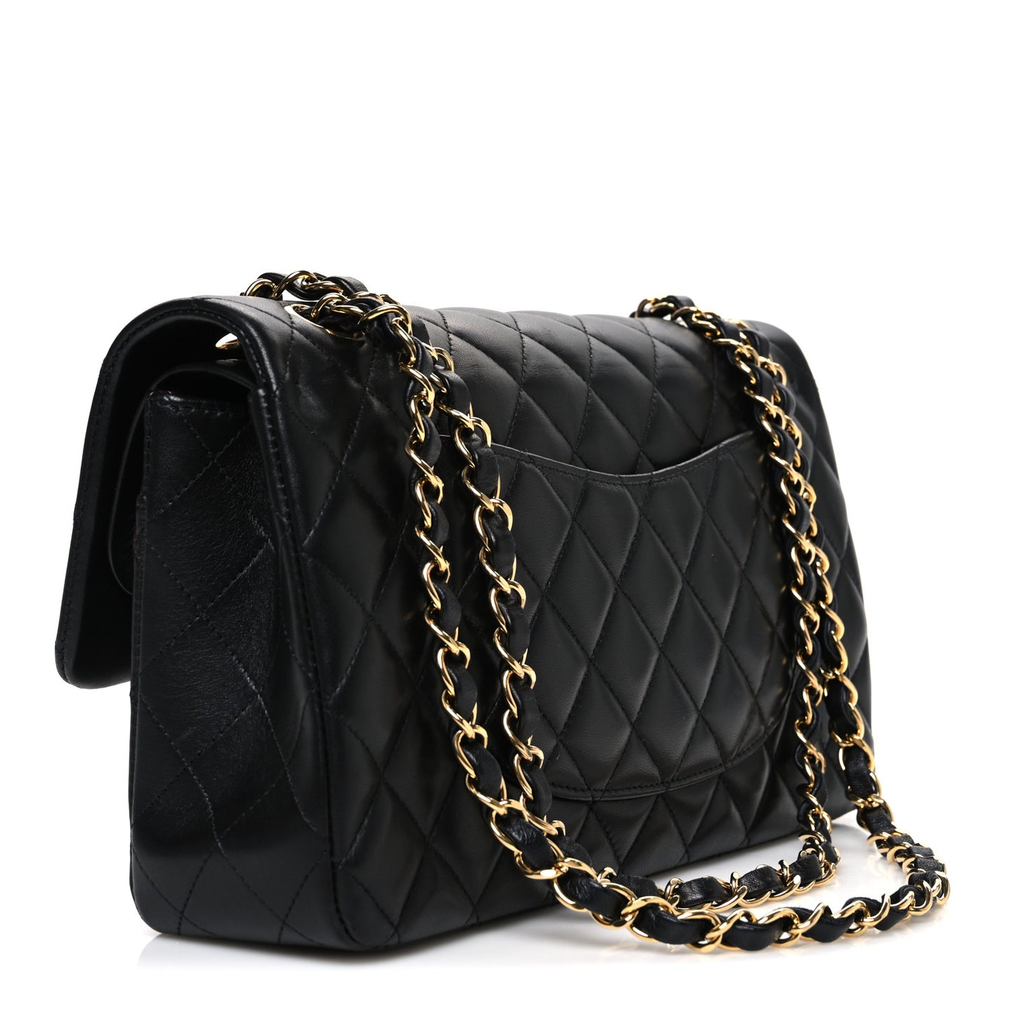 Lambskin Quilted Medium Double Flap Black