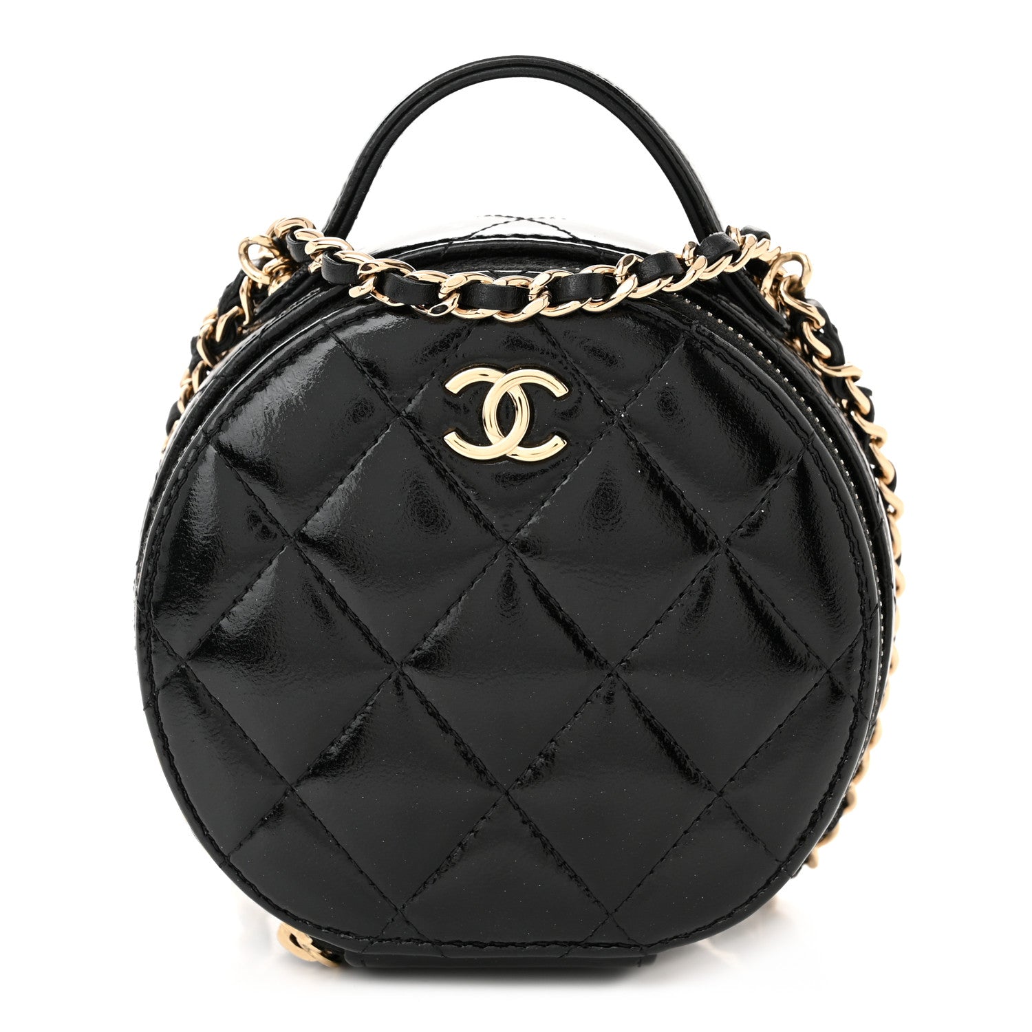 Chanel Patent Lambskin Round Handle With Care Vanity With Chain Black 1 of 13