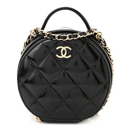 Chanel Patent Lambskin Round Handle With Care Vanity With Chain Black 1 of 13