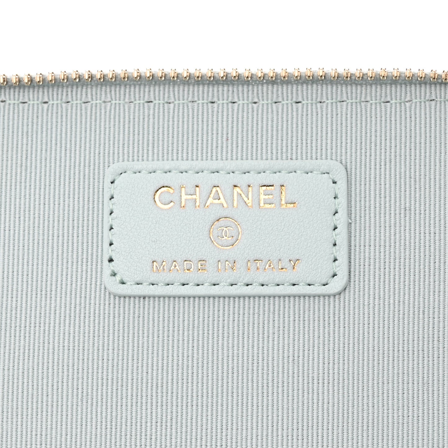 Lambskin Quilted Small Top Handle Vanity Case With Chain Light Blue