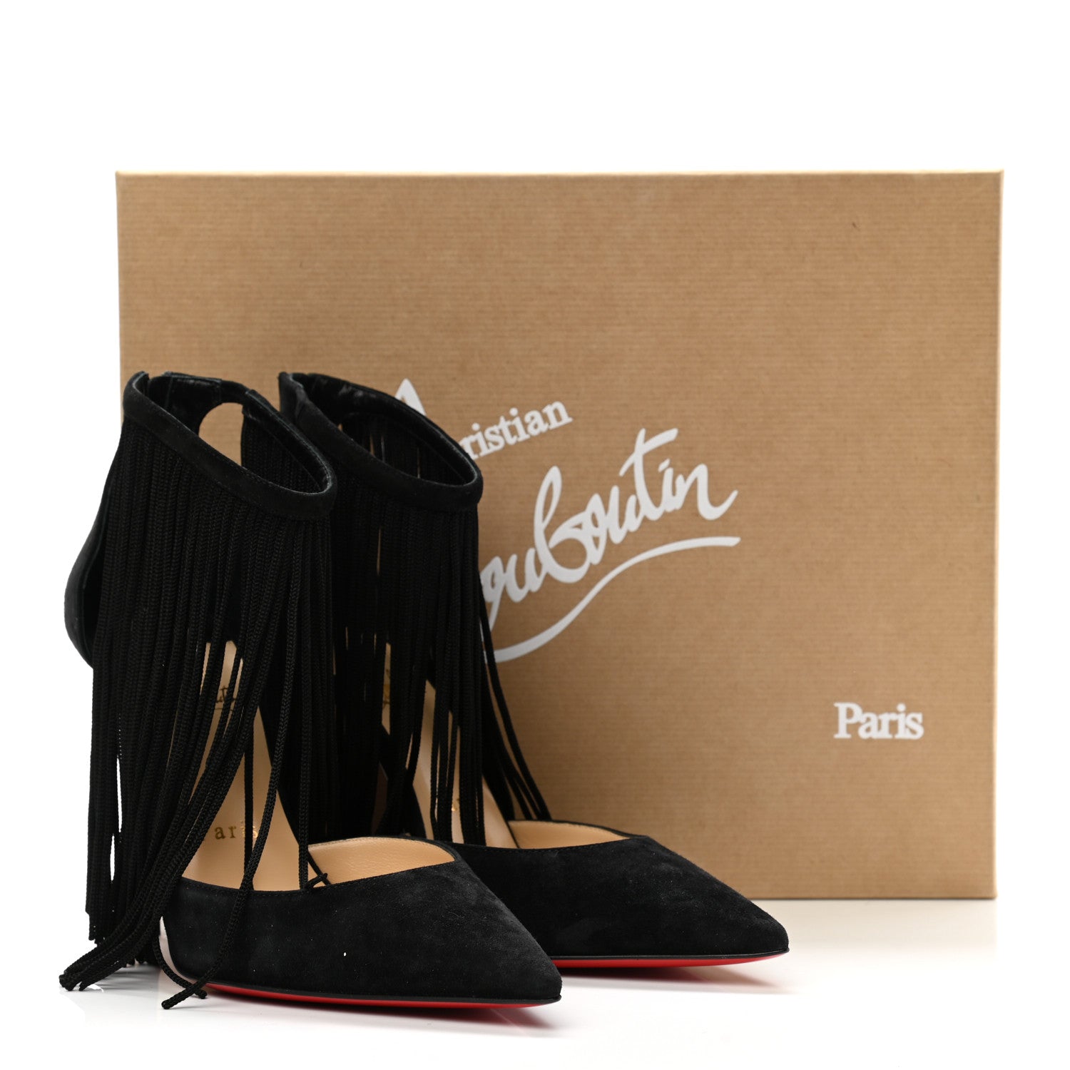 Christian Louboutin Veau Velours Fringe Courtain 100 Pumps 37.5 Black 8 of 8