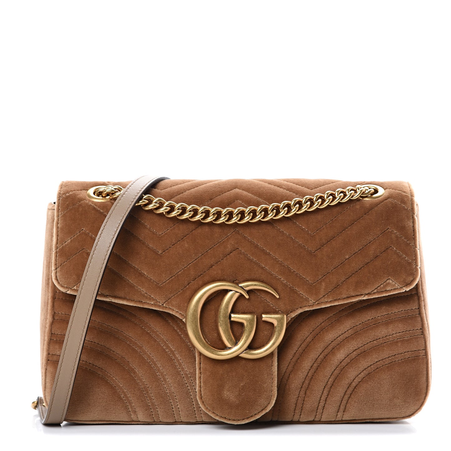 Velvet Matelasse Medium GG Marmont Shoulder Bag Taupe