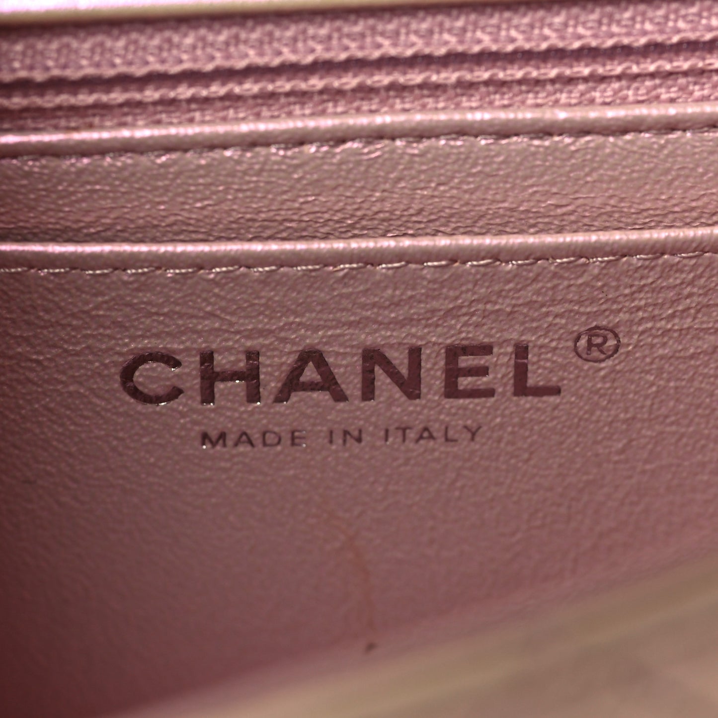 Iridescent Calfskin Quilted Mini Rectangular Flap Pink