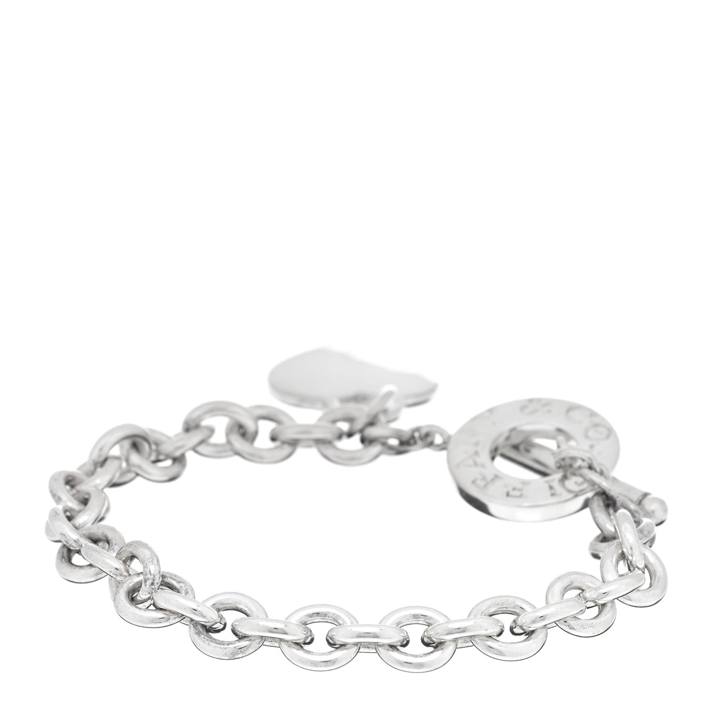 Sterling Silver Heart Tag Toggle Bracelet