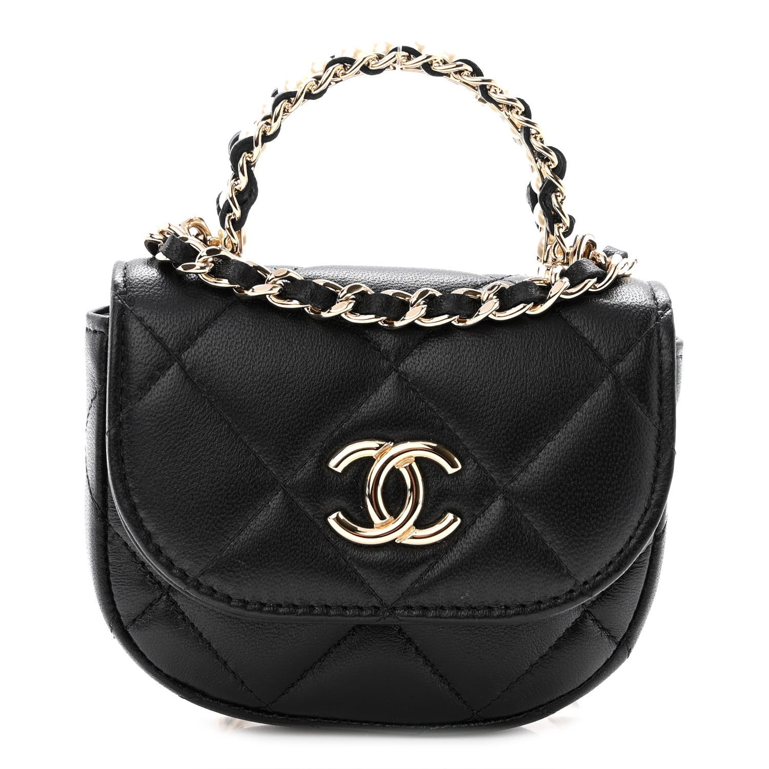 Chanel Lambskin Quilted Pearl Top Handle Clutch With Chain Black 1 of 11