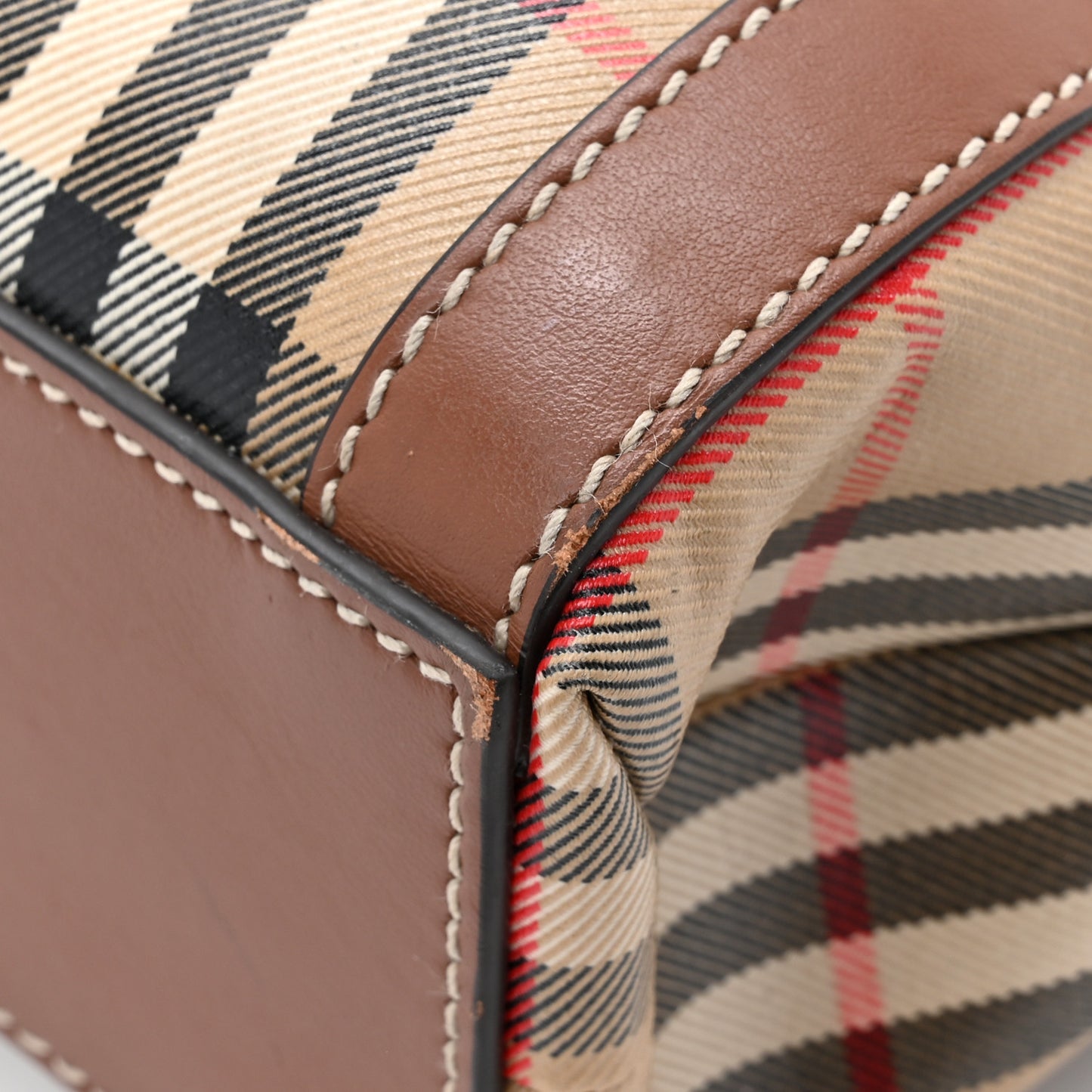 Vintage Check Calfskin Kane Tote Bag Beige Brown