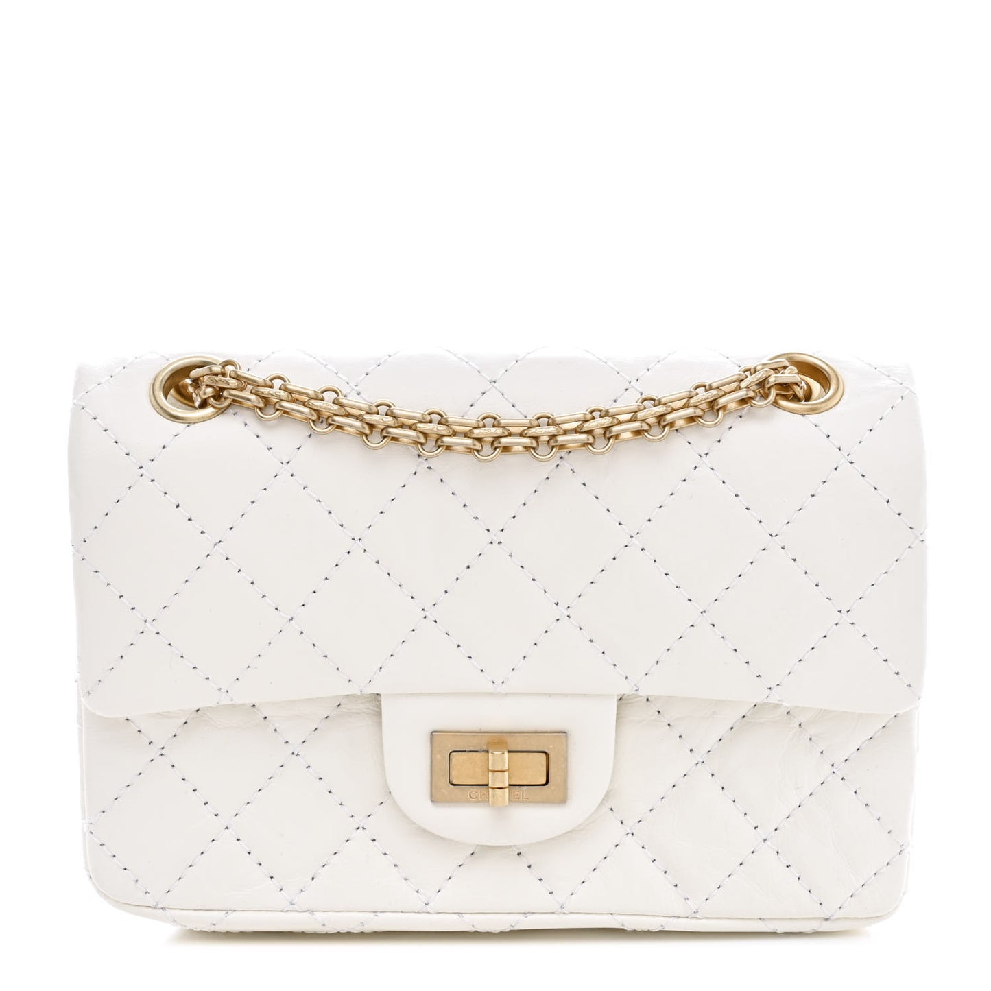 Aged Calfskin Quilted 2.55 Reissue Mini Flap White