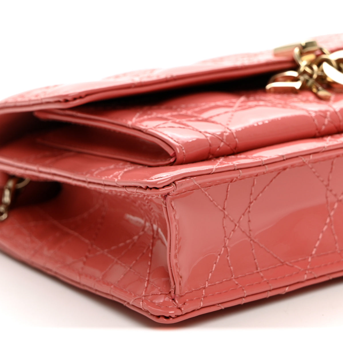 Patent Cannage Lady Dior Chain Pouch Pink