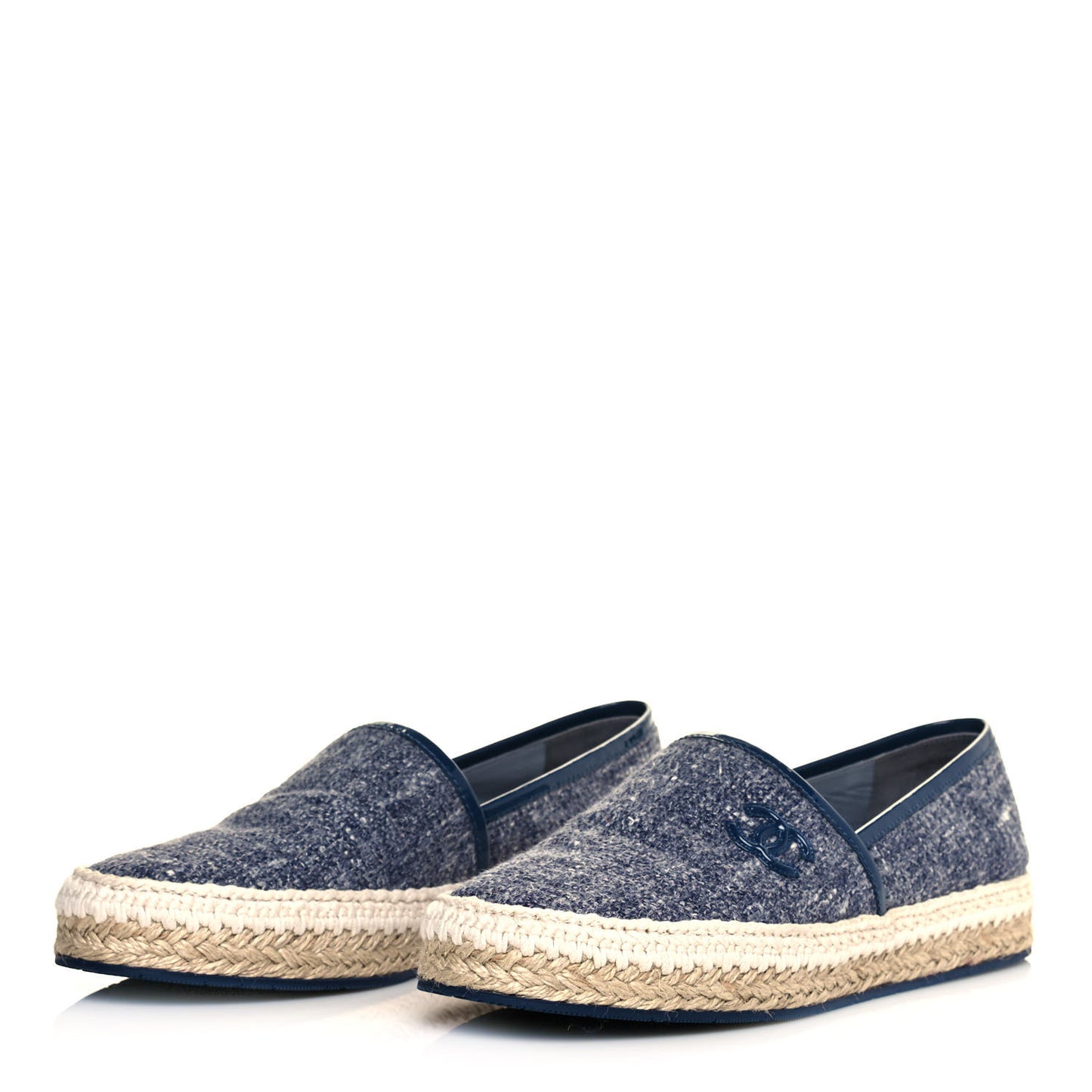 Fabric Patent Calfskin CC Espadrilles 38 Blue