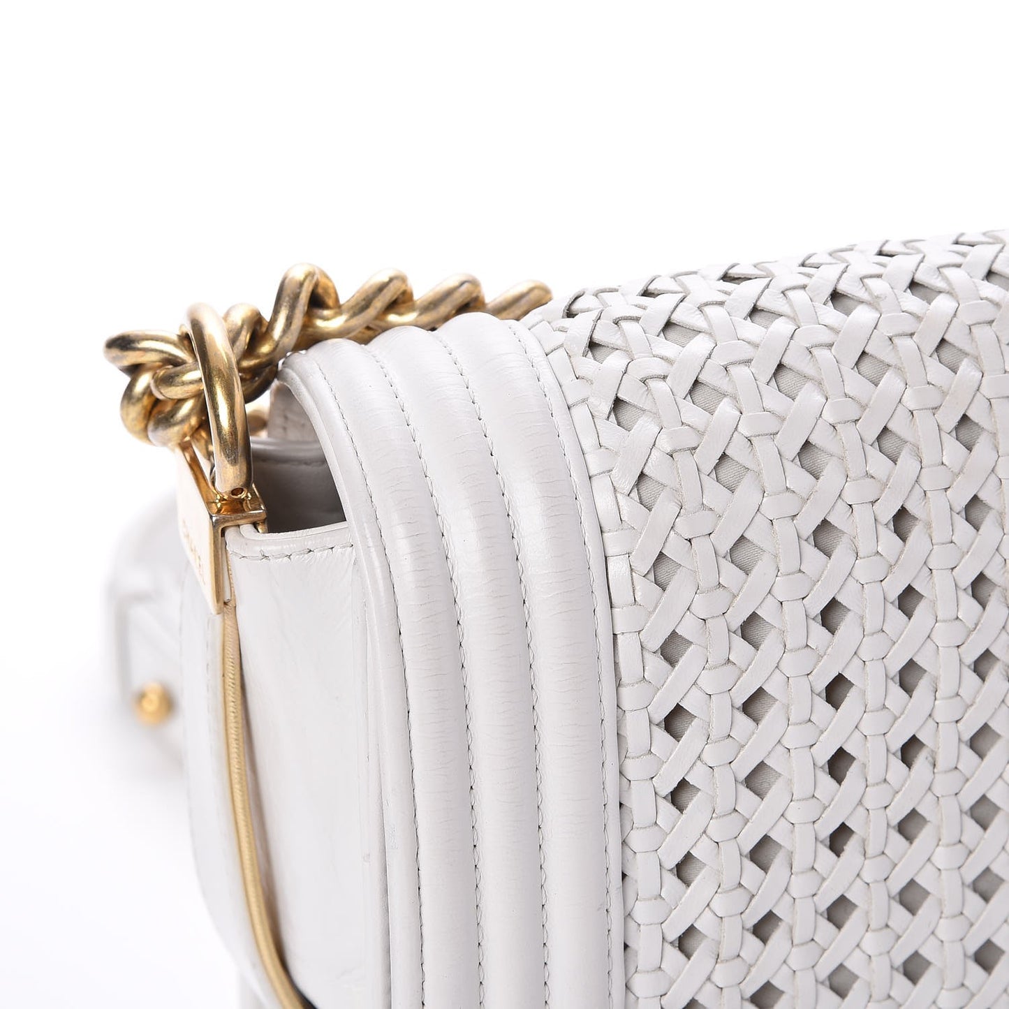 Sheepskin Braided Medium Boy Reverso Flap White
