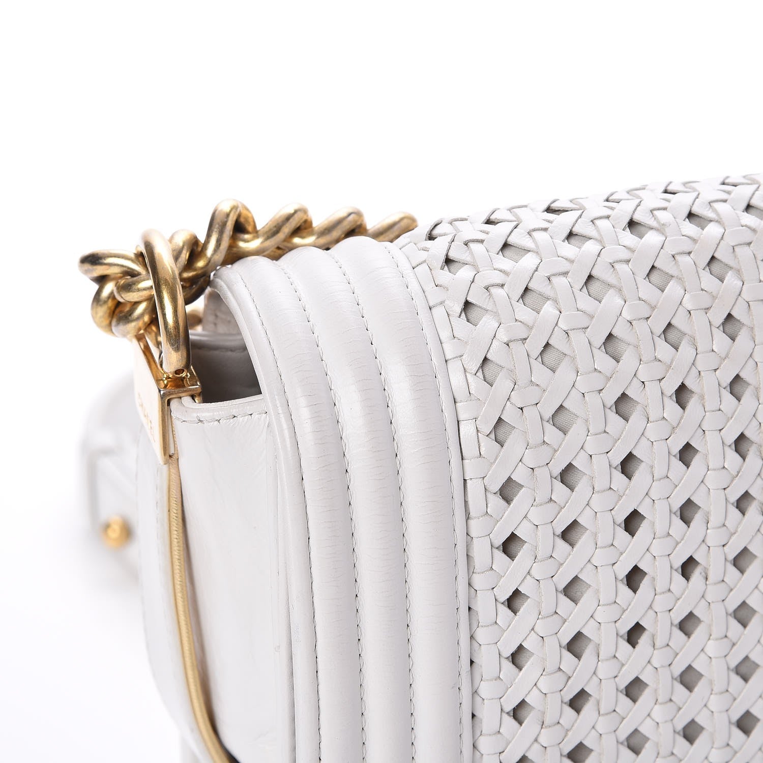 Chanel Sheepskin Braided Medium Boy Reverso Flap White 8 of 9