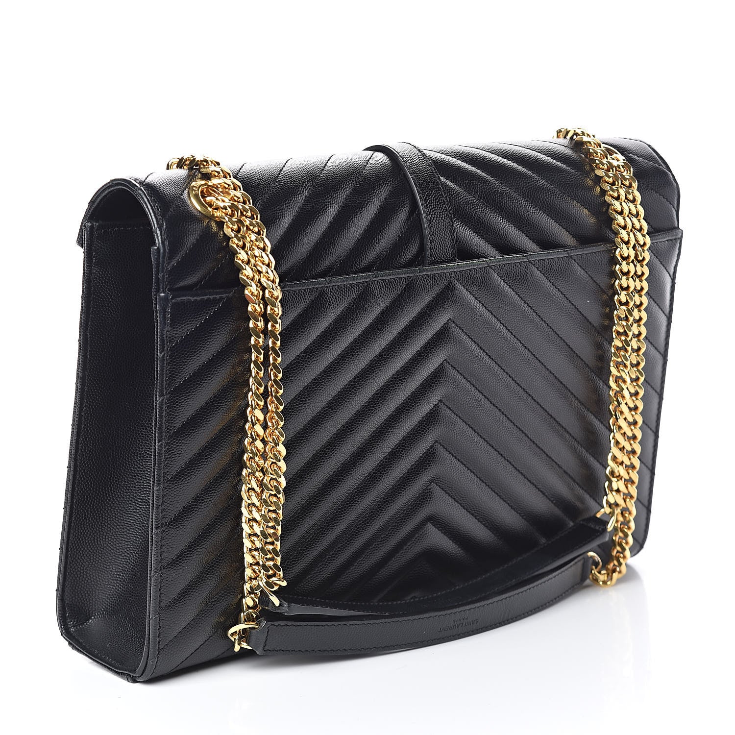 Saint Laurent Grain De Poudre Matelasse Chevron Large Monogram Satchel Black 3 of 8