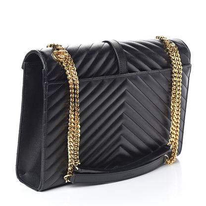 Saint Laurent Grain De Poudre Matelasse Chevron Large Monogram Satchel Black 3 of 8