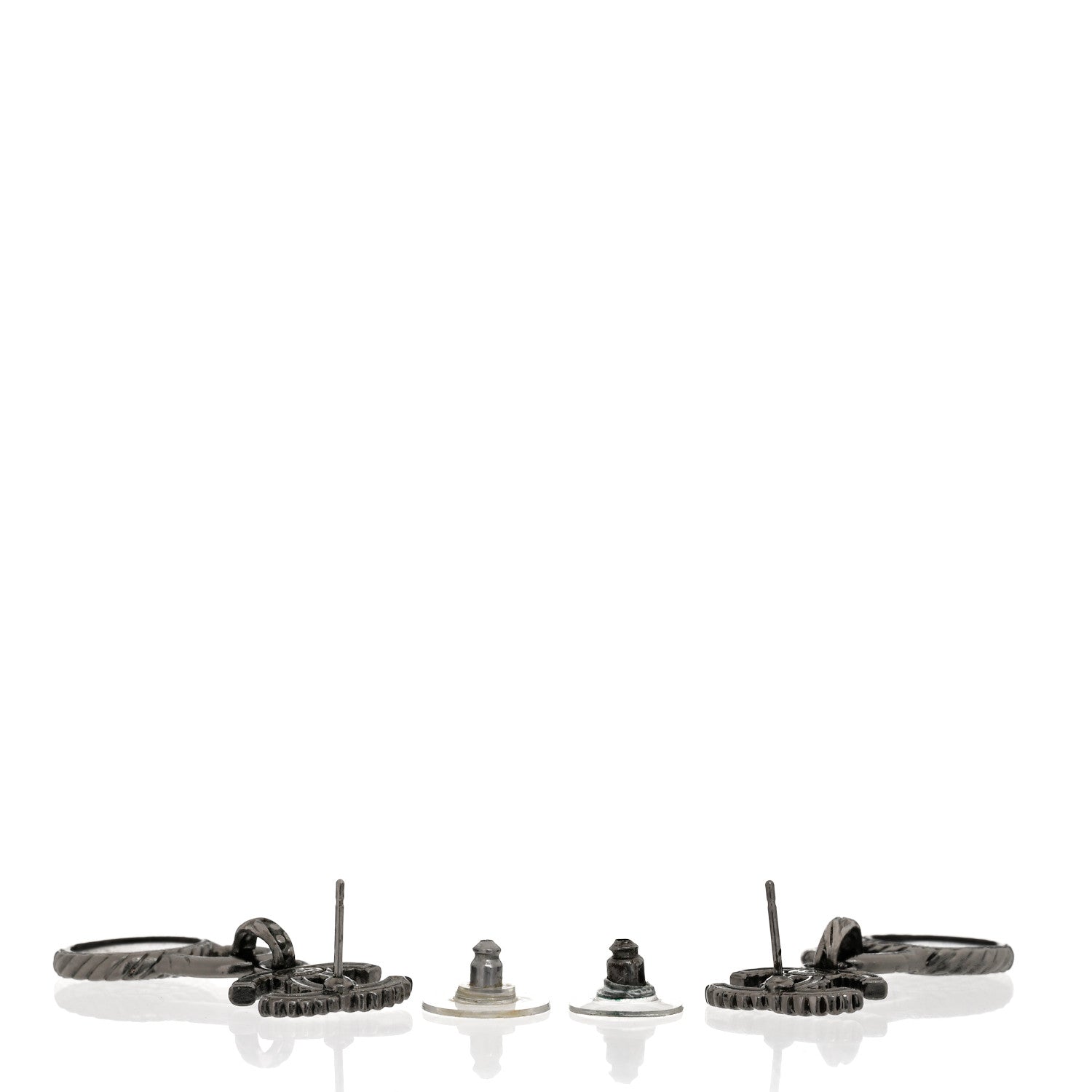 Chanel Ruthenium Crystal CC Drop Earrings Black Silver 3 of 5