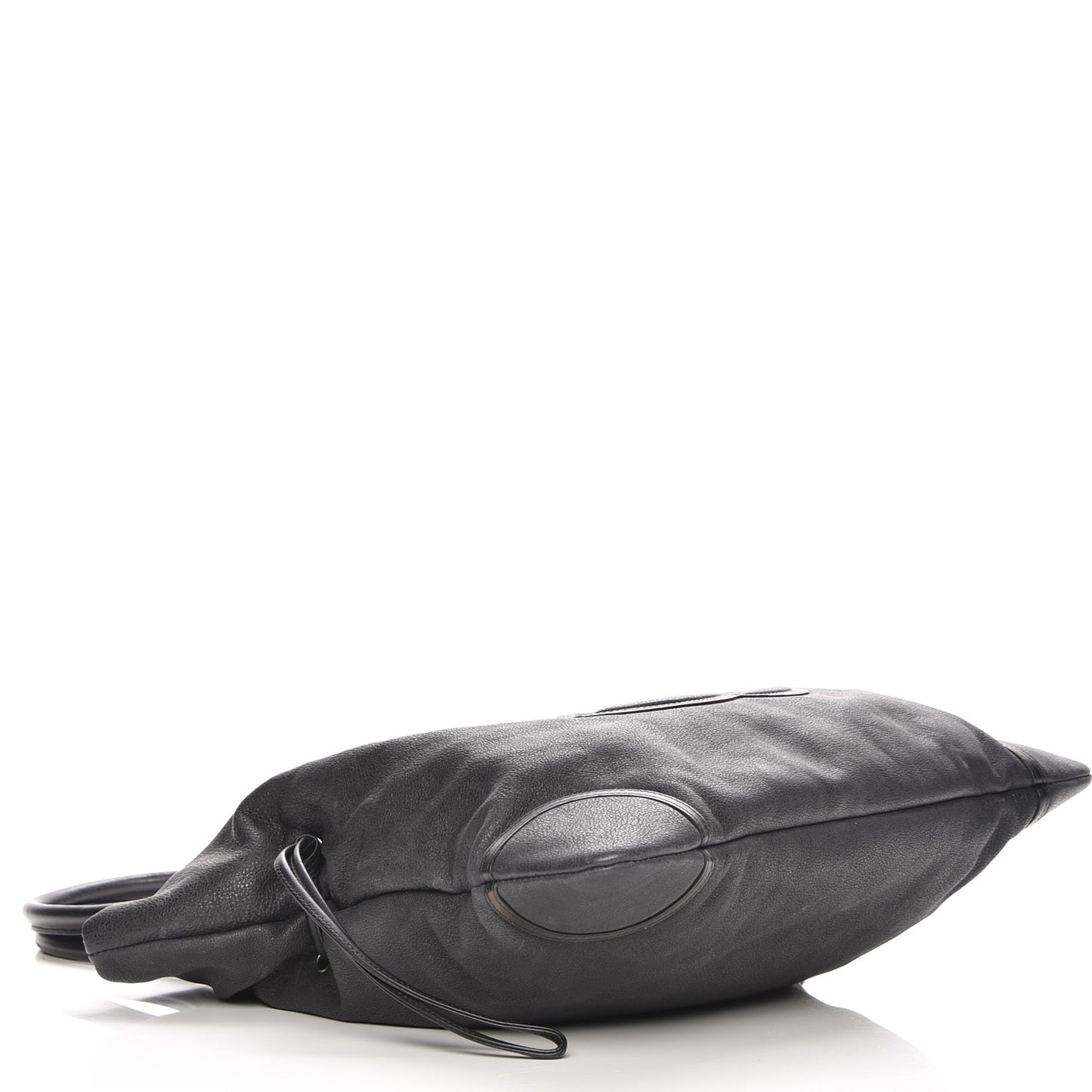 Washed Calfskin Drawstring Tote Black