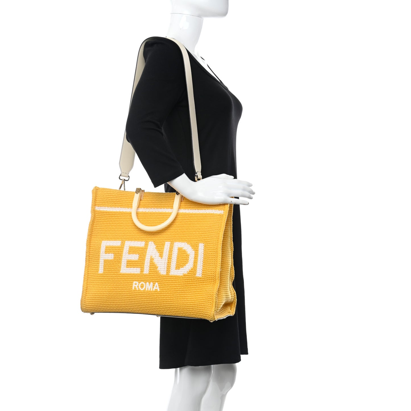 Crochet Vitello King Logo Plexiglass Medium Fendi Sunshine Shopper Tote Mimosa Panna