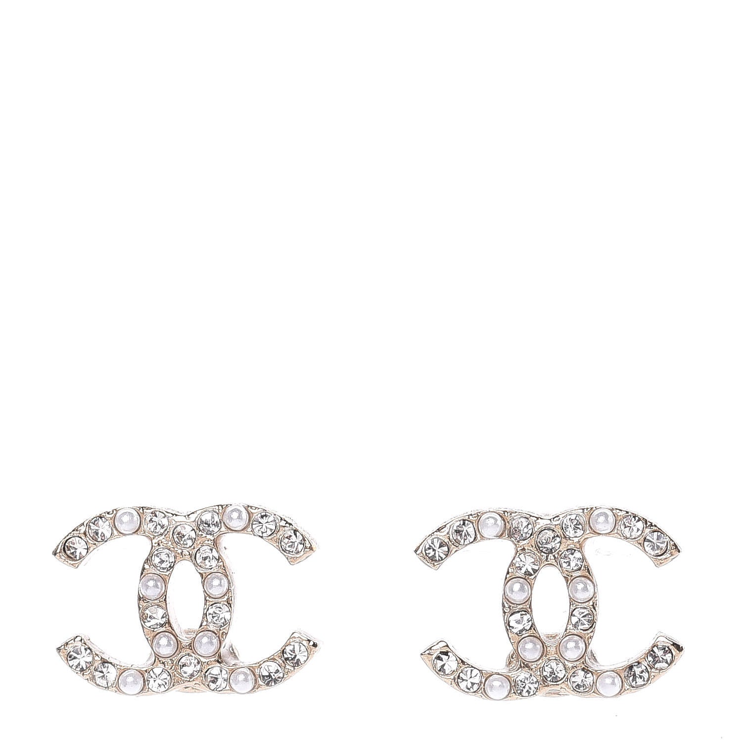 Chanel Pearl Crystal CC Charms Stud Earrings Light Gold 1 of 5