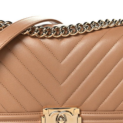 Chanel Caviar Chevron Quilted Medium Boy Flap Beige 8 of 11