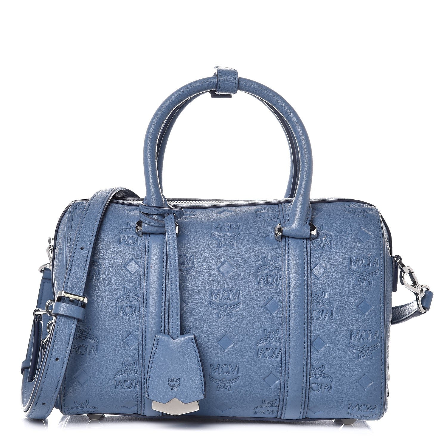 MCM Calfskin Ottomar Monogram Small Boston Bag Blue 1 of 17