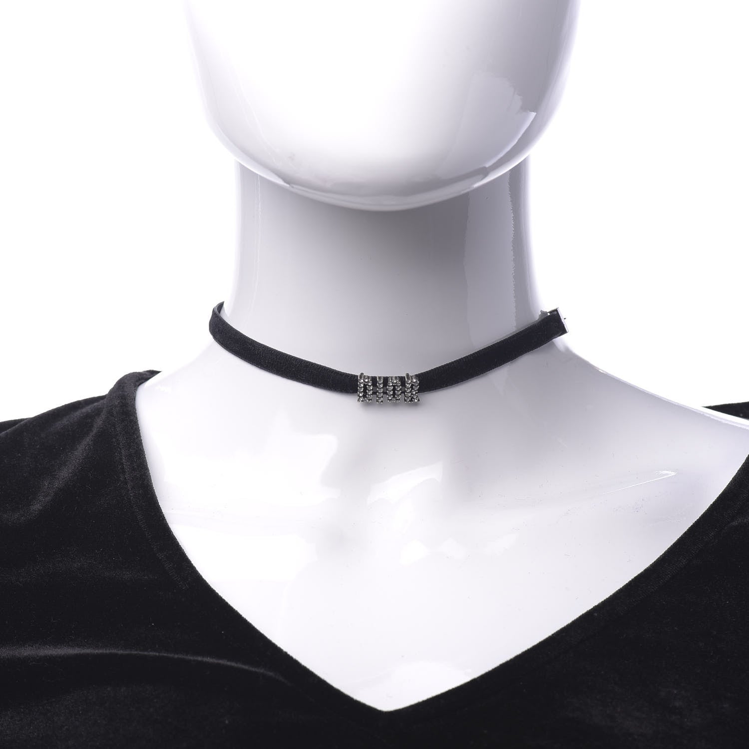 Christian Dior Velvet Crystal DIOR Choker Necklace Black 2 of 6