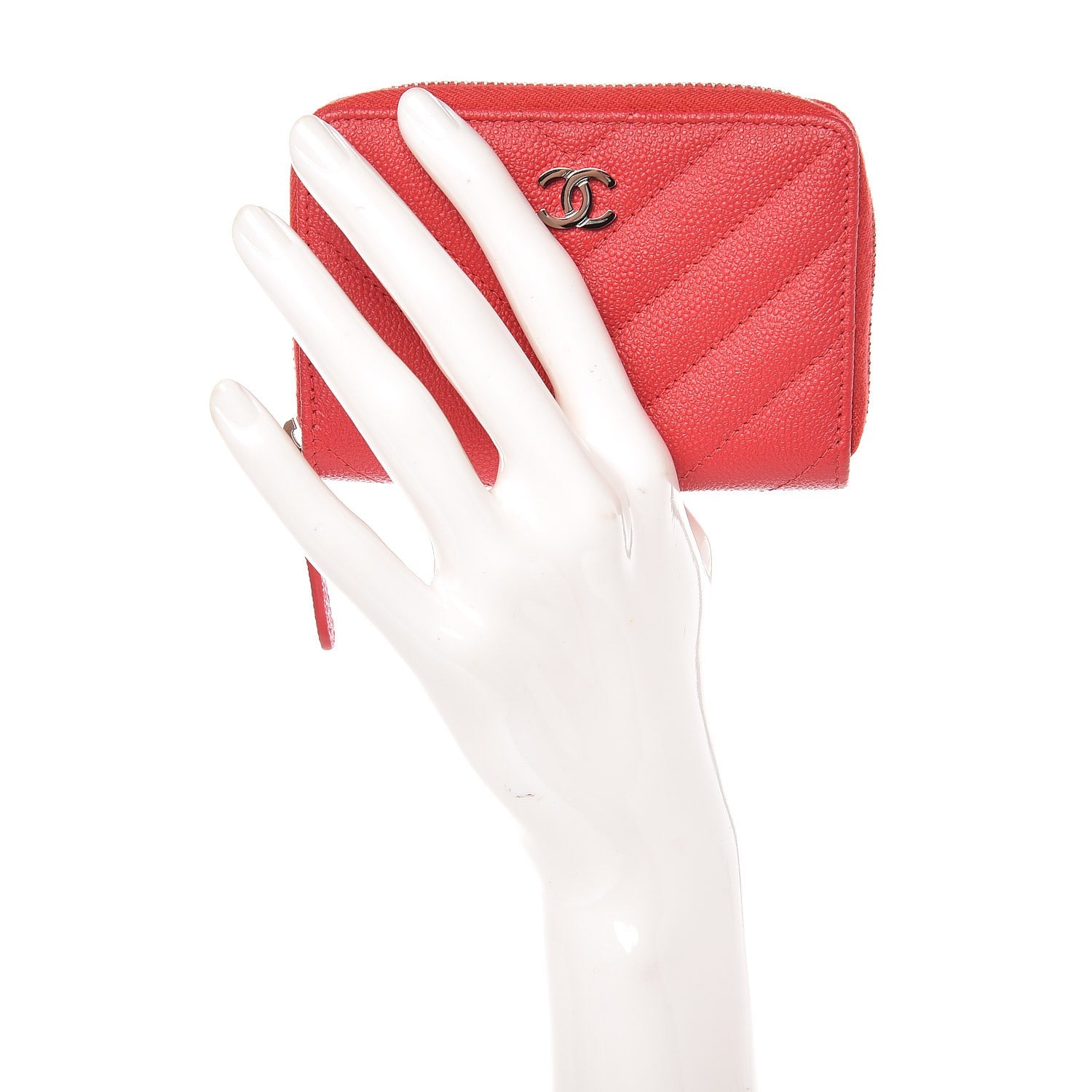 Chanel Caviar Chevron Quilted Zip Coin Purse Dark Pink 3 of 14