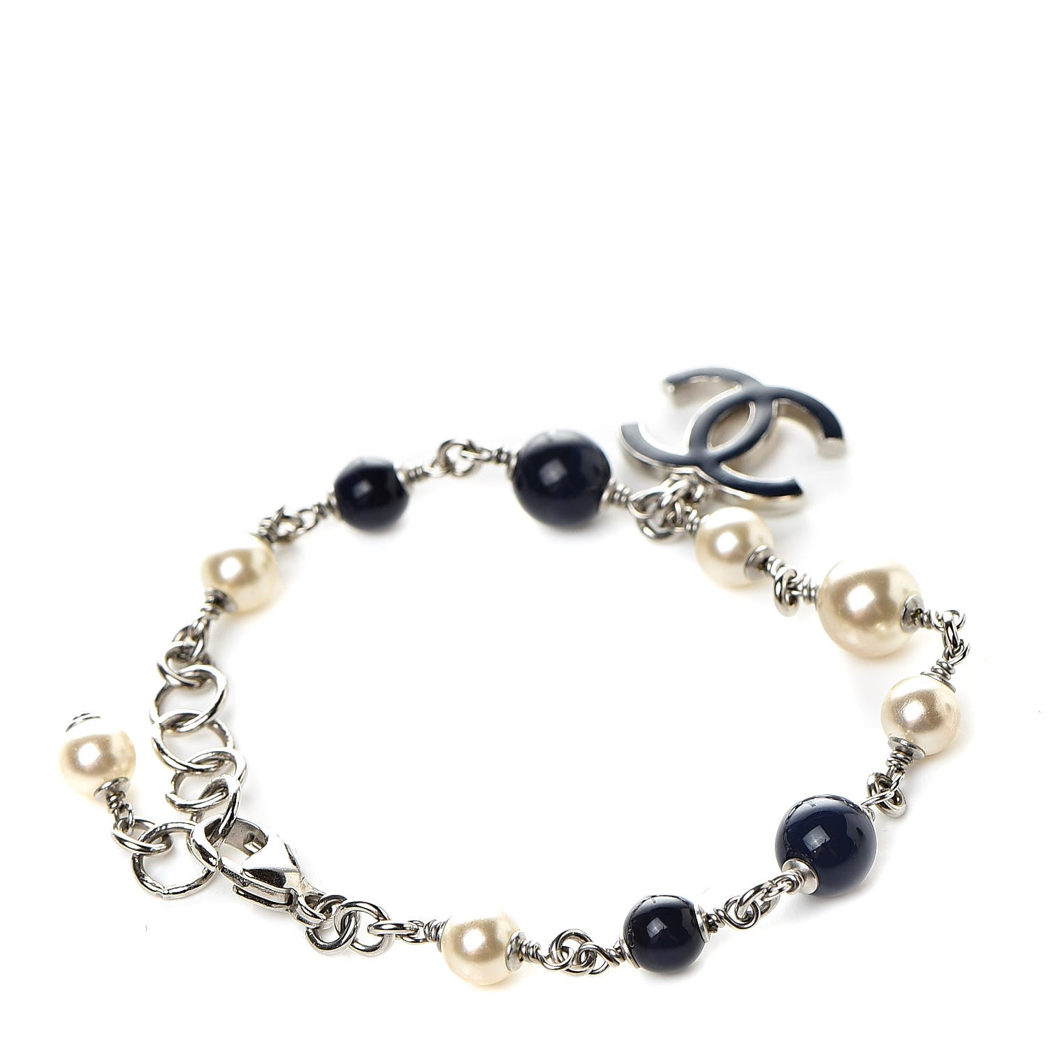 Chanel Enamel Pearl Beaded CC Bracelet Navy Silver 3 of 5