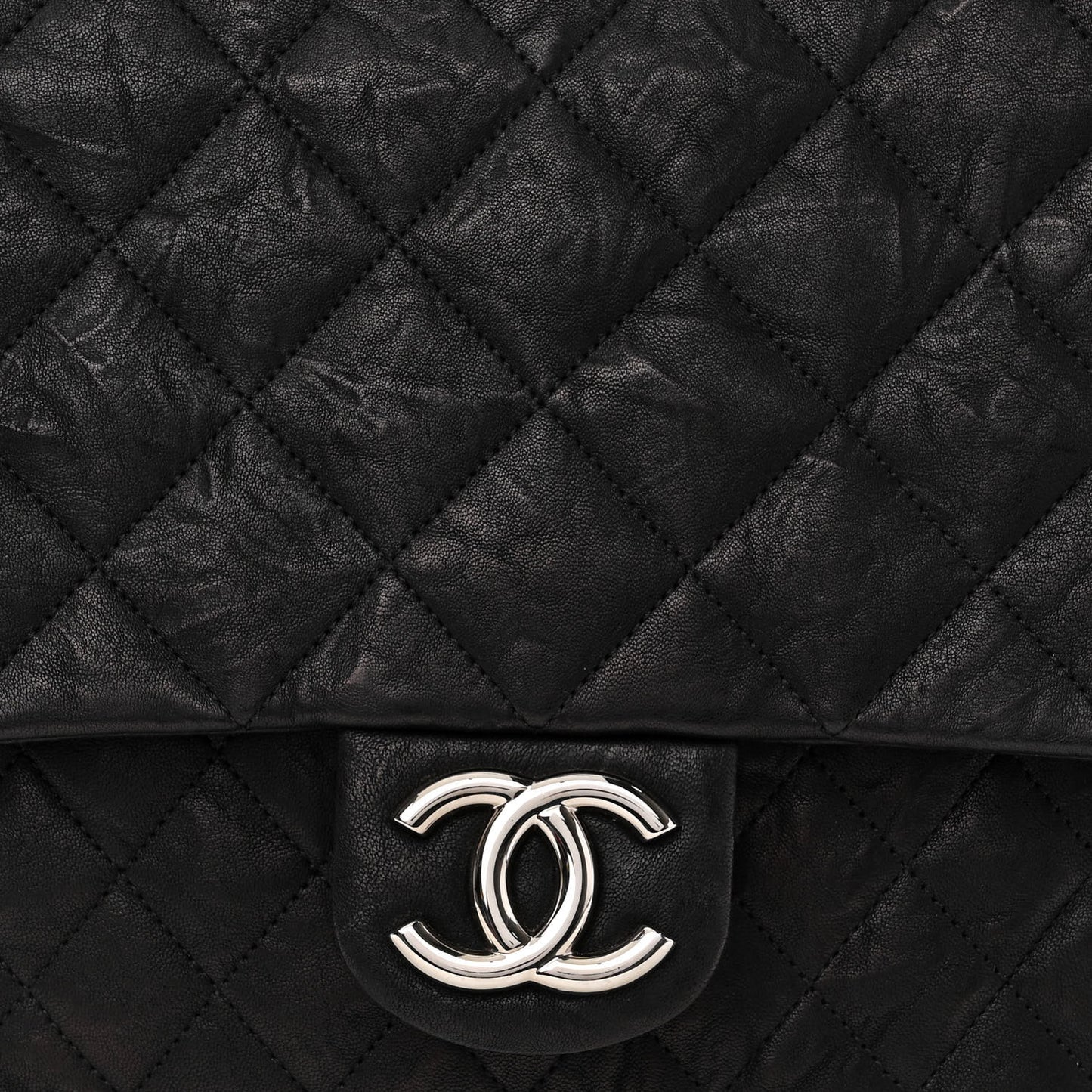 Washed Lambskin Quilted Maxi Chain Around Flap Black