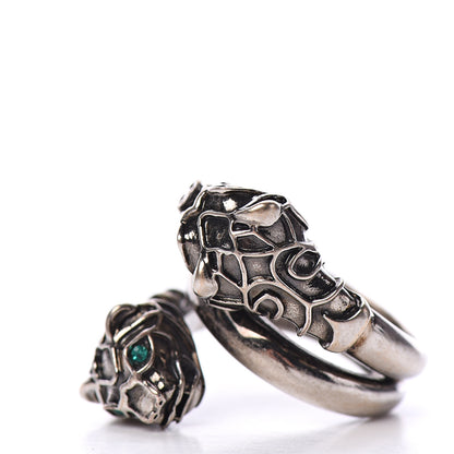 Gucci Metal Swarovski Tiger Head Ring 7.25 Aged Silver Green 2 of 5