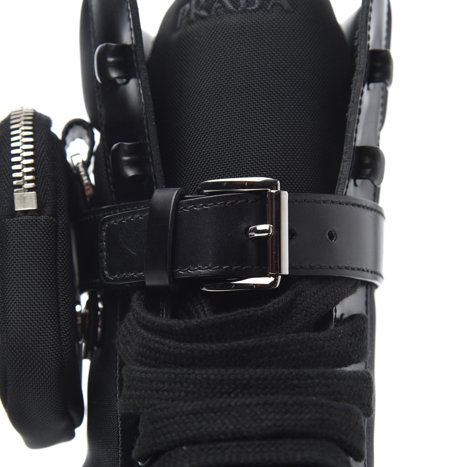 Prada Spazzolato Roi Technical Nylon Metal Triangle Logo Mens Pouch Pocket Combat Boots 9.5 Black 14 of 16