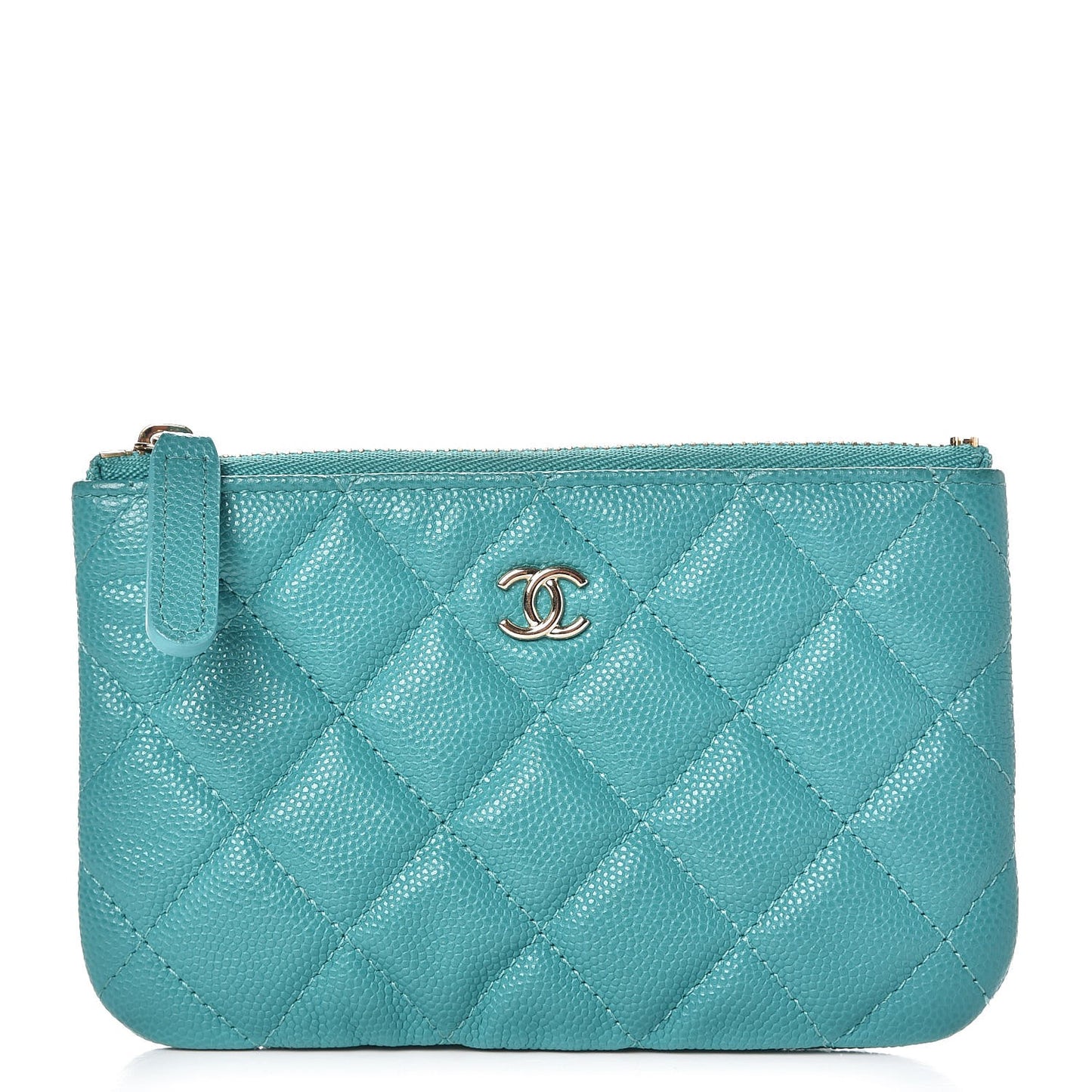 Caviar Quilted Small Cosmetic Case Turquoise