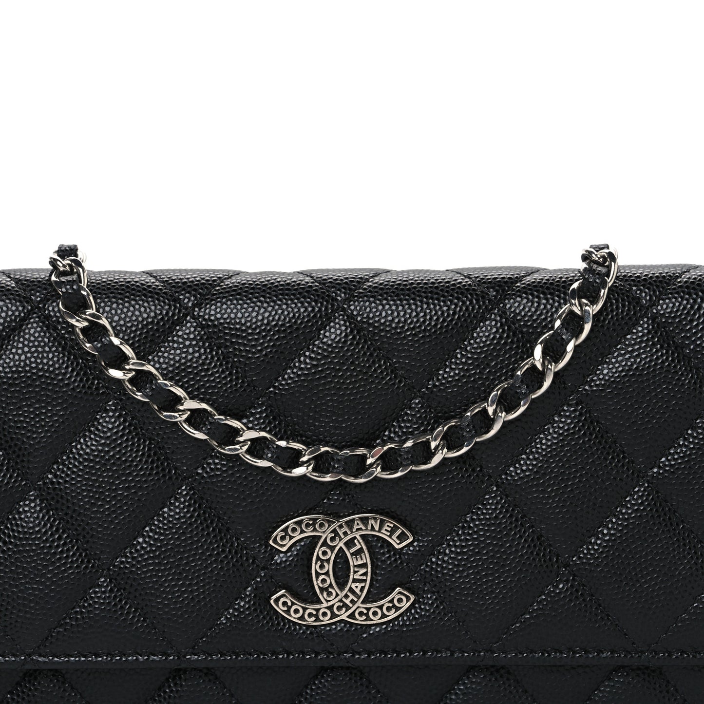 Caviar Quilted Coco Chanel Logo Clutch With Chain Flap Black