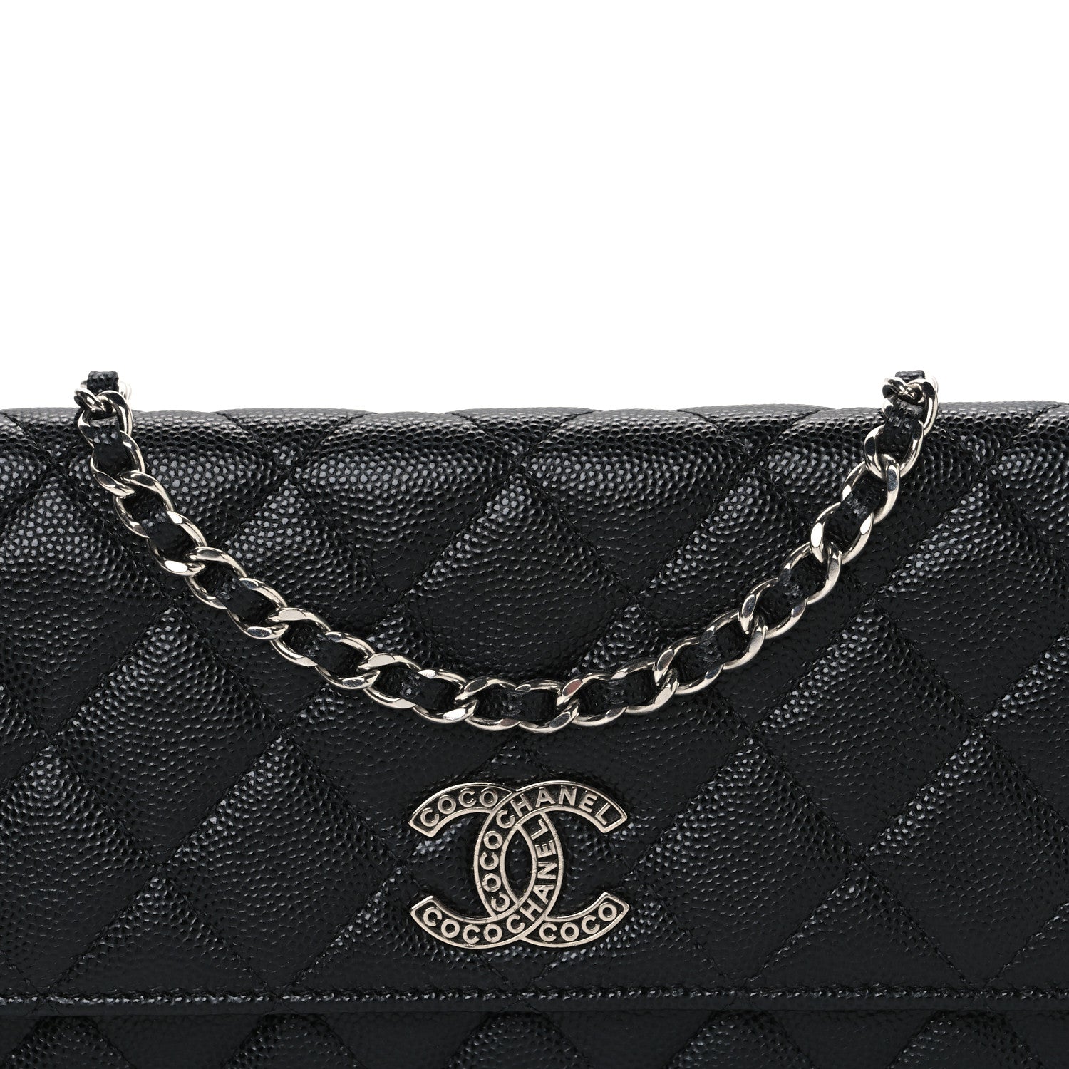Chanel Caviar Quilted Coco Chanel Logo Clutch With Chain Flap Black 9 of 11