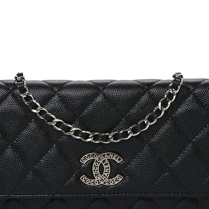 Chanel Caviar Quilted Coco Chanel Logo Clutch With Chain Flap Black 9 of 11
