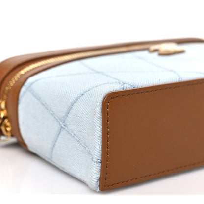 Chanel Washed Denim Calfskin Quilted Top Handle Slim Vanity Case With Chain Blue Brown 9 of 10