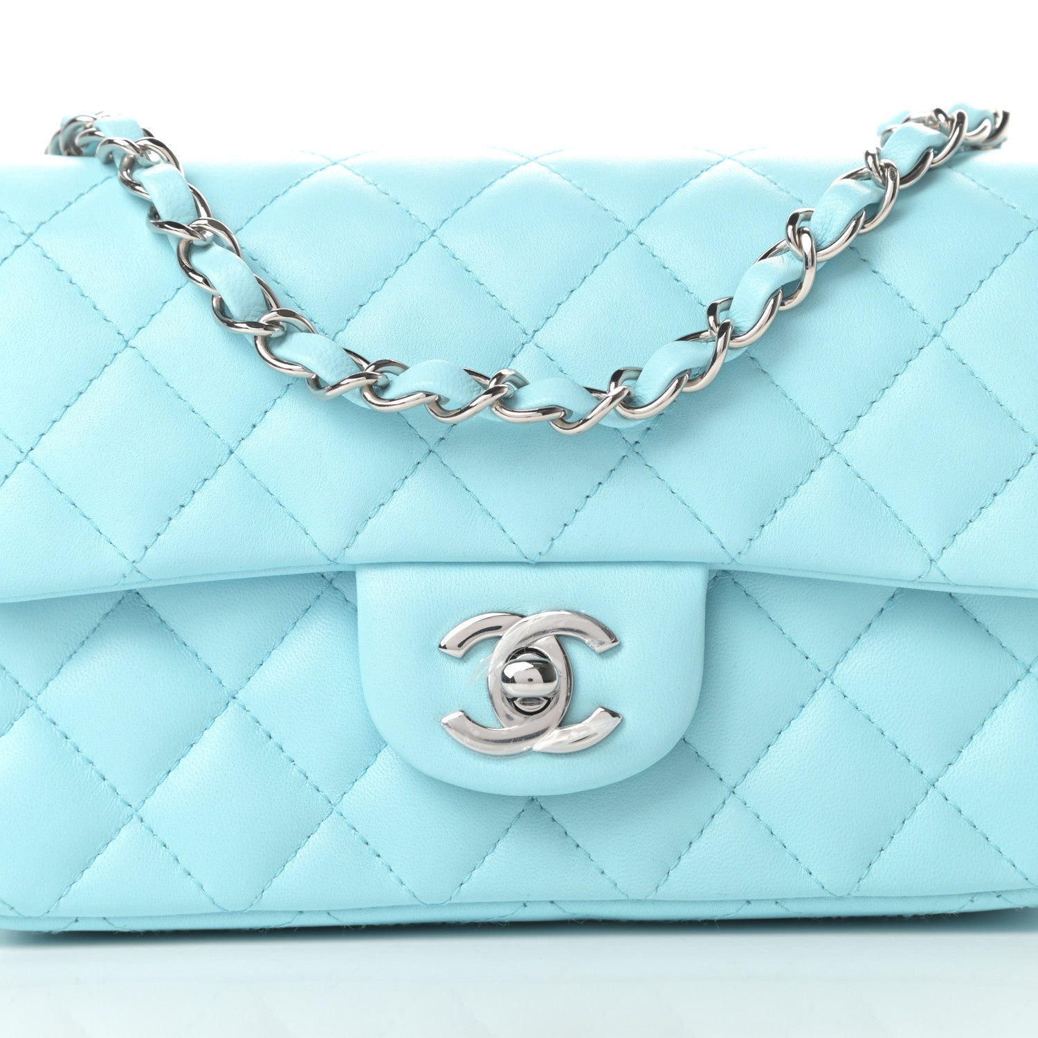 Chanel Lambskin Quilted Mini Rectangular Flap Neon Blue 9 of 12